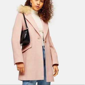 Topshop Monica Faux Fur Collar Coat sz 8 [U31K]